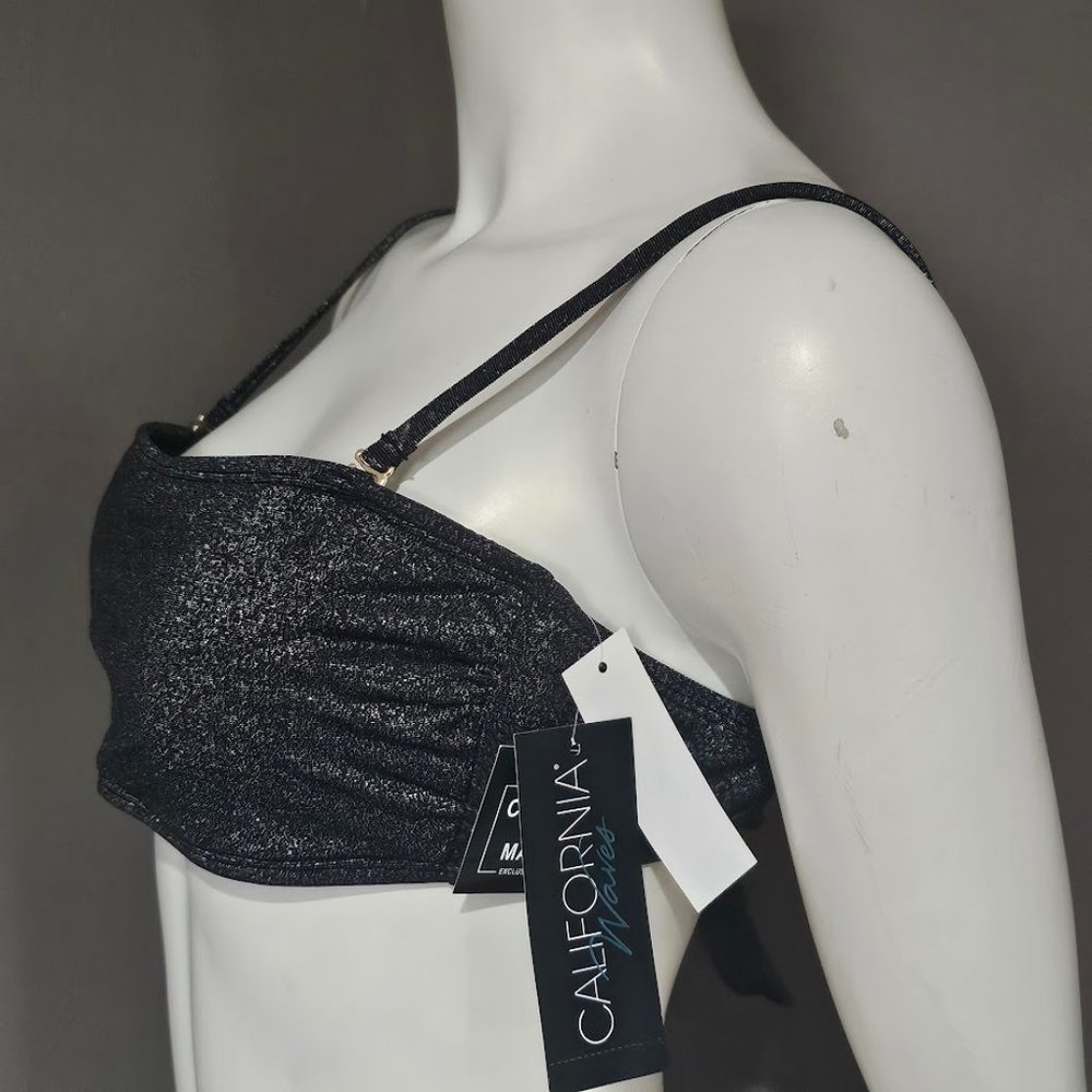 California Waves Metallic Shine Bandeau Neckline Bikini Top - Picture 3 of 9